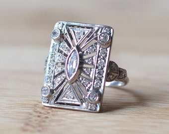 Art Deco Marquise Diamond Ring - Art Deco Engagement Ring - Vintage Engagement Ring - 1930s Statement Ring - Art Deco Diamond Ring