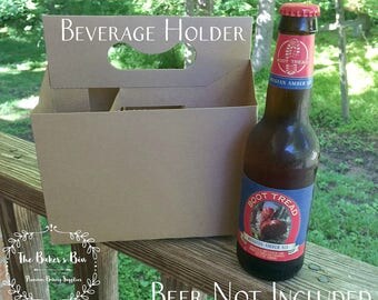 6 Pack Beer Carrier • 12 Oz Bottle Holders • Kraft Cardboard Beverage Carrier • 7-5/8" x 5-1/4" x 8" • Craft Beer • Home Brew • Blank