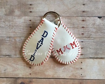 baseball keychain/ personalized baseball keychain/ baseball mom/ real baseballs/ baseball dad/