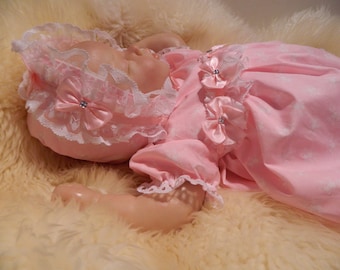 Reborn/Baby 0-3 months stunning frilly Dress with pink roses lots of lace dolls clothes baby home coming outfit