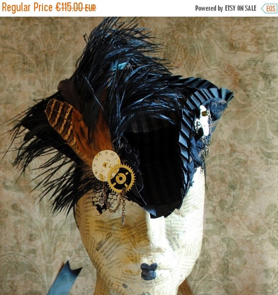 ON SALE Steampunk Striped Mini Tricorn Hat in Black and Brown- Ready to Ship by BizarreNoir steampunk buy now online