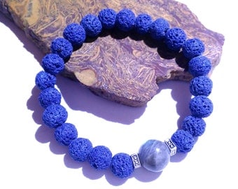 Lava Rock Bracelet, Labradorite Bracelet, Stretch Bracelet, Metaphysical jewelry, Unisex Jewelry, Aromatherapy, Yule Gift, Pagan Jewelry