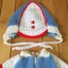 Vintage 1980s Baby Infant Boys Blue Terry Cloth Football Sleeper Hat Set! Size Newborn