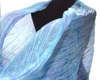 Silk Scarf blue lilac womans Spring big Silk Scarf gift idea mothers day scarf handpainted silk size 35" by 87" Ready to ship!gift for her
