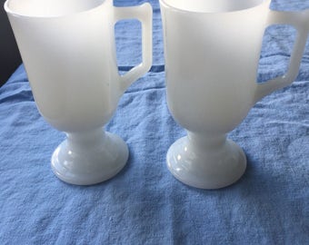 Vintage, Set of Two Footed Milk Glass Mugs.