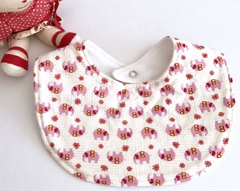 Baby Bib. Dribble Bib. Classic Dribble Bib. Baby's First Bib. Baby Shower Gift. Baby Girl Bib. Pink Elephants