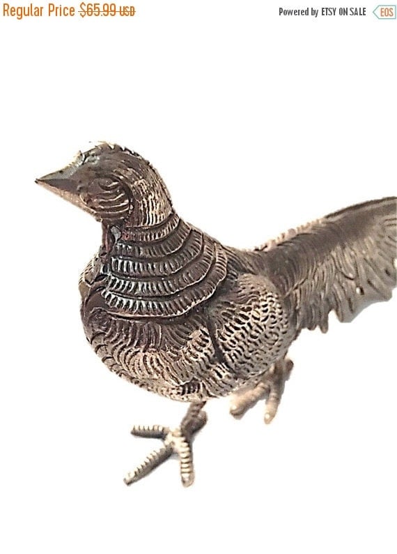 Antique Silver Pheasant figurine FEMALE Vintage by DerBayzVintage
