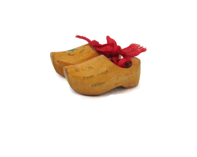 Vintage KLM Promotional Advertising Miniature Dutch Wooden Shoe \ Holland Souvenir \ Wooden Hand Carved Shoes \ European Folk Art \ Boho Art