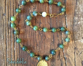 Jade Necklace- Green necklace, Natural green jade stone, Pendant, African jade, Statement necklace, Beaded, Necklace, Gift for her