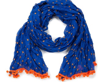 Royal Blue & Orange Pom Pom Scarf - Originally 15.00