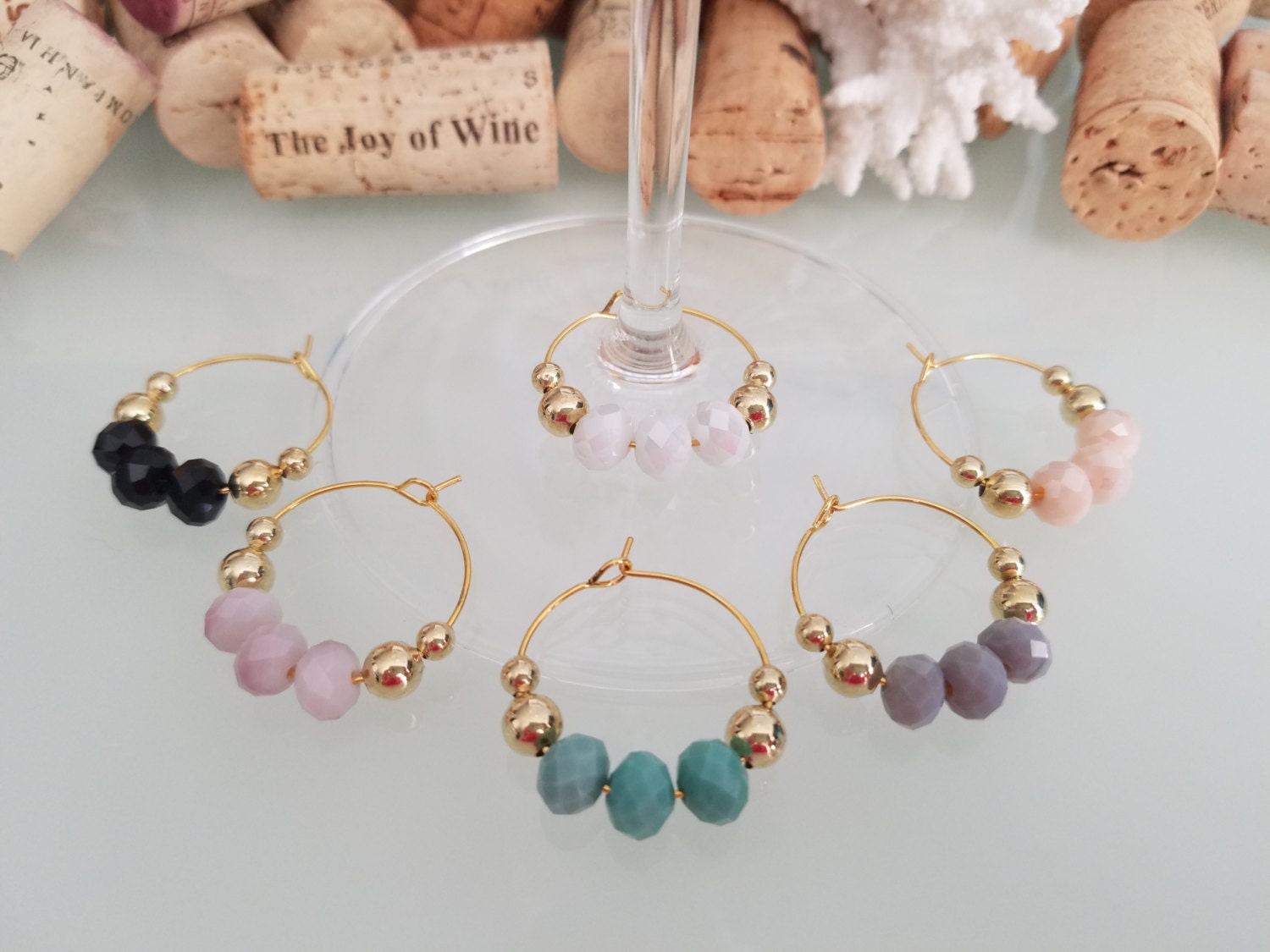 SALE Gold Wine Glass Charms Unique Wine Gift by LasmasCreations