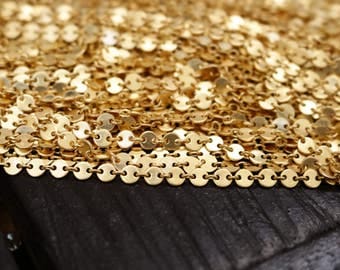 Tiny Matte Gold Coin Chain, 4mm Fancy Brass Chain