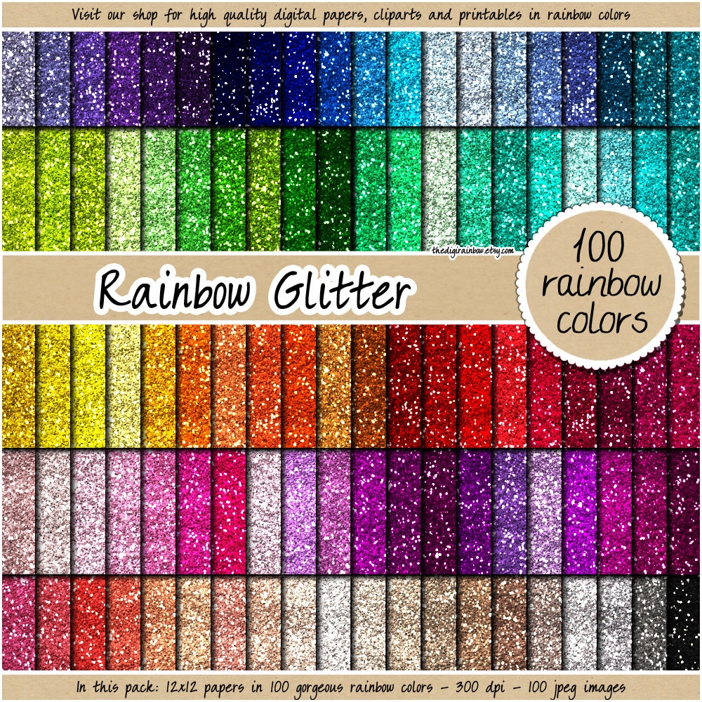 SALE 100 glitter digital paper rainbow glitter digital paper