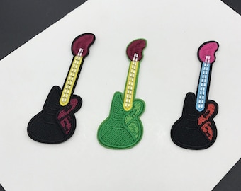 Wholesale bulk lot 60pcs embroidered musical instrument guitar iron on patch DIY 3x9.5cm