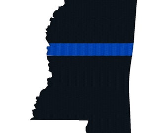 BUY 2 GET 1 FREE - 2", 3", 4", 5", 6", 7" Mississippi Thin Blue Line Machine Embroidery Design - Blue Lives Matter Law Enforcement Love