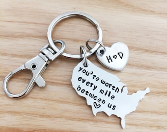 Long distance relationship gift boyfriend gift girlfriend gift hand stamped gift keychain personalized keychain anniversary gift