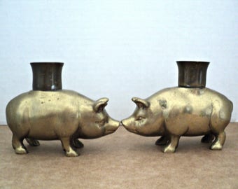 Brass Pig Candlestick Holders Set of Two Charming Pigs for Your Romantic Candlelight Dinner or Casual Pig Out Night A Whimsical Gift for Mom