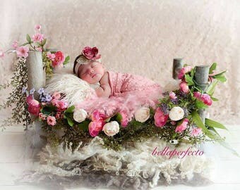 Handmade all natural wood newborn photography prop, doll bed, dog bed