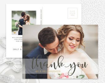Wedding Thank You Card Template - Wedding Thank You Postcard Template, Wedding Thank You Template, Instant Download, Photoshop Template