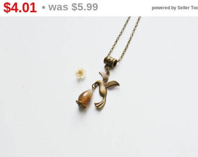 SALE! The BIRD of HAPPINESS Pendant made of brass with natural agate antique bronze color