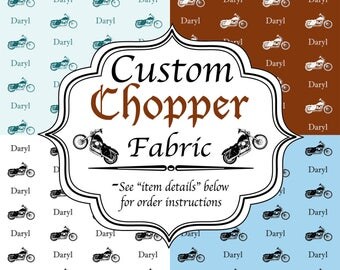 Custom Harley Fabric - Any Name, Quote, or Phrase - Choose from 44 Colors and 10 Fonts for a unique personalized sewing project or gift