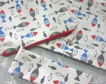 Project bag / knitting bag / bag with zipper / set with needle cozy bag and progress keeper