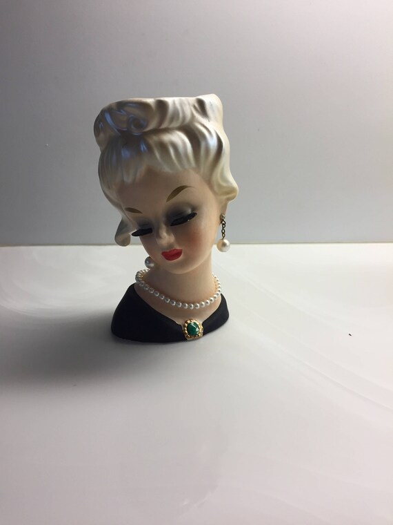Vintage Lady head vase INarco e2254 RARE pearlized platinum