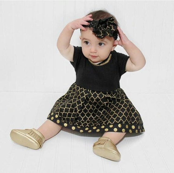 Items similar to NEW Baby Dress, Black and Gold outfits, Baby Girl