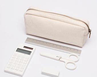 Plain Cotton Canvas Pencil Case, Simple Pen Pouch, Pen Case, Zipper Pouch,Cosmetic Bag, Make up Bag, Pencil Bag with Brass Zipper 3 Colors