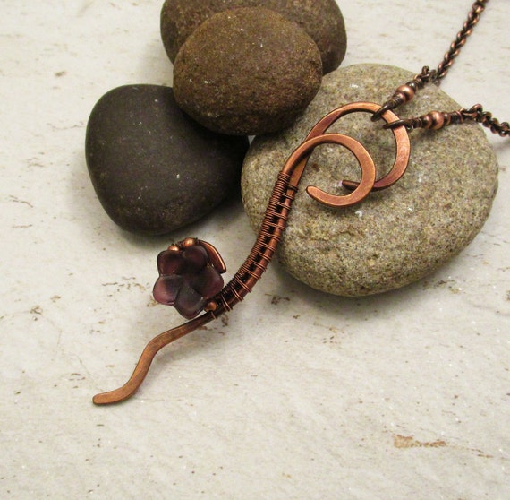 Solid Copper Pendant Necklace Wire Wrapped Jewelry Handmade 6032