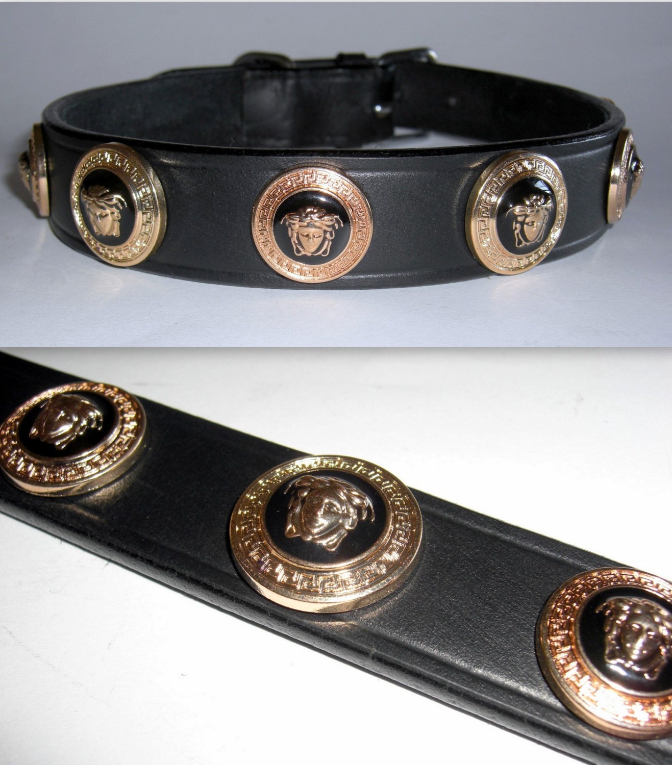 Versace Gold Medusa Head Studded Designer Dog collar.Extra