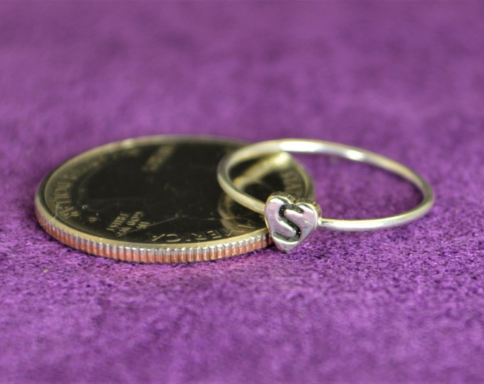 Initial Heart Ring, Monogram Heart Ring, Silver Heart Ring, Personalized Heart Ring, Sterling Heart Ring, Initial Ring, Silver Monogram Ring