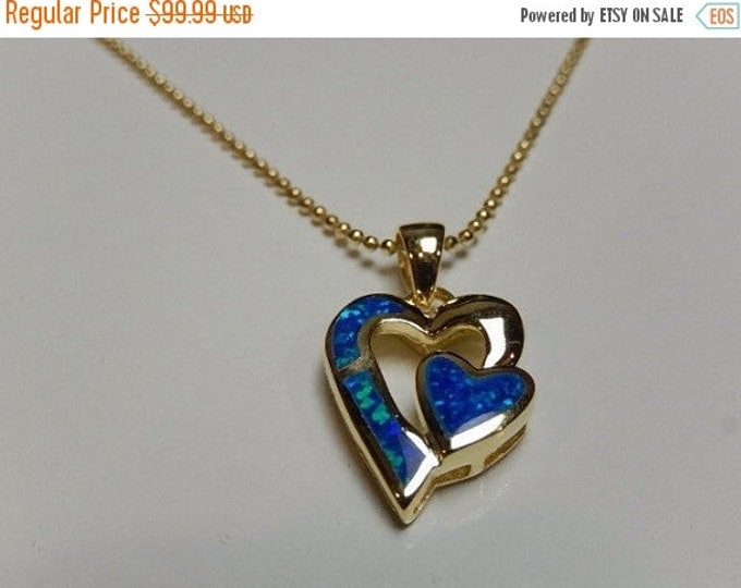 Storewide 25% Off SALE Vintage Sterling Silver With Gold Overly Blue Gemstone Heart Pendant & Necklace Featuring Elegant Style Design