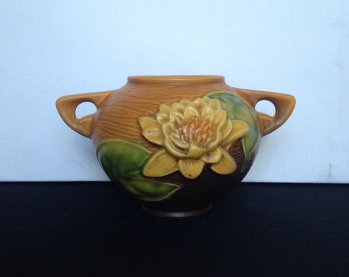 Storewide 25% Off SALE Antique Double Handle Water Lily (4374) Roseville Pottery Decorative Vase Featuring Raised Floral Designs