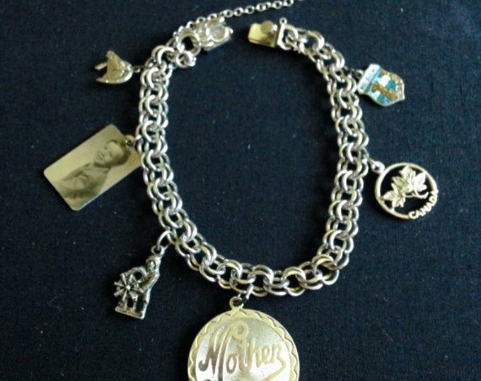 Storewide 25% Off SALE Beautiful Vintage Sterling Silver Collectable Mother's Charm Bracelet Featuring Elegant Child's Portrait & Canadian C