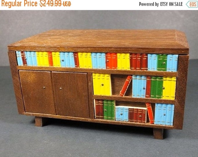 Storewide 25% Off SALE Highly Collectable & Rare Vintage Cigarette Music Box Disguised as a Vintage Bookcase With Retro Colored Books and De