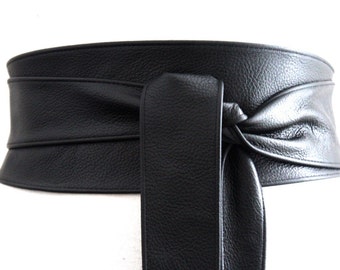 Black Obi Belt, Leather Belt, Waist Tie belt, Leather Obi Belt, Plus Sizes, Black Belt, Black Wrap Belt