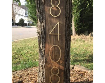 Address Plaque (Vertical) Rustic Modern Wood & Metal | Personalized Box Number Sign Vertical 3D Mailbox Box House Number