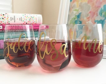 Personalized Wine Glasses- Bridesmaid Wine Glass -Custom Wine Glasses - Bridesmaid Gifts -Bachelorette Party - Personalized Gift