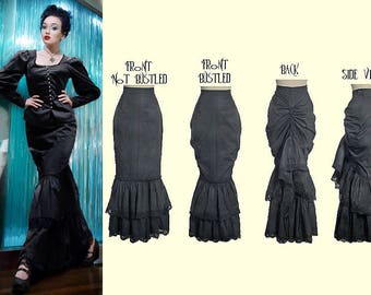 Black Cotton Single Bustle Skirt - Ready To Ship