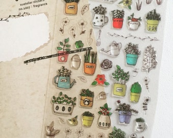 Cactus Succulent Plants Deco Stickers, Gardening Epoxy Stickers, Flower Pots Stickers, Scrapbook Stickers, Planner Stickers, Craft Stickers
