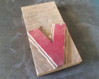 Vintage Letterpress Letter "V", wooden