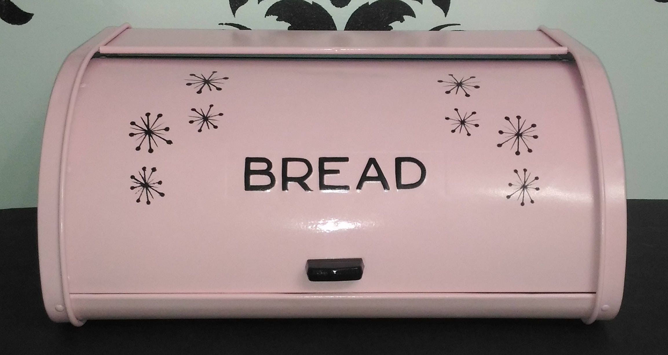 Pink Enamel Kromex Bread Box Aluminum Breadbox Starburst