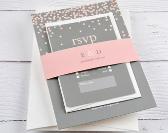 Grey Wedding Invitation, Blush Wedding Invitation, Confetti Wedding, Modern Wedding Invitation, SAMPLE