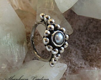 Silver Nose Ring, Pearl Nose Ring, Cartilage Earring, Helix Ring, Tribal Nose Ring, Silver Tragus Ring, Freshwater Pearl Nose Ring