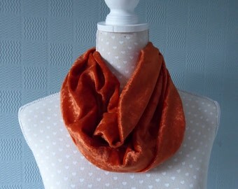 Gold velvet snood, crushed velvet cowl scarf, gold velvet loop scarf