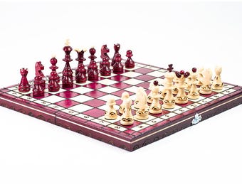 10% OFF Chess set wooden chess sets hand made chess. Made in poland. Chess board. Carved wooden figures. Gift for men. Russian Soviet
