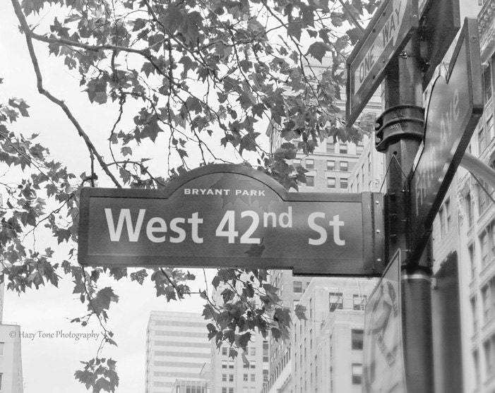 New York City Street Sign NYC Photography Print Black White