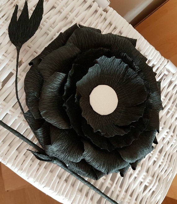 Crepe paper Flower Giant black rose black by WeddingArtFlowers