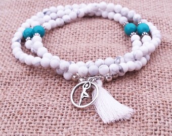 Yoga Mala Necklace 108 Bead Mala Necklace Tassel Mala Necklace Howlite Turquoise Necklace Bead Necklace Meditation Buddhist Necklace